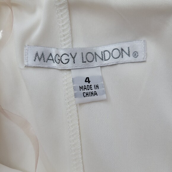 Maggie London Illusion Yoke Crepe cocktail dress cream size 4 - Picture 4 of 6